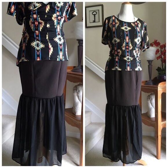 Chic Black Fitted Multi Fabric Plus Maxi Skirt - Picture 3 of 6